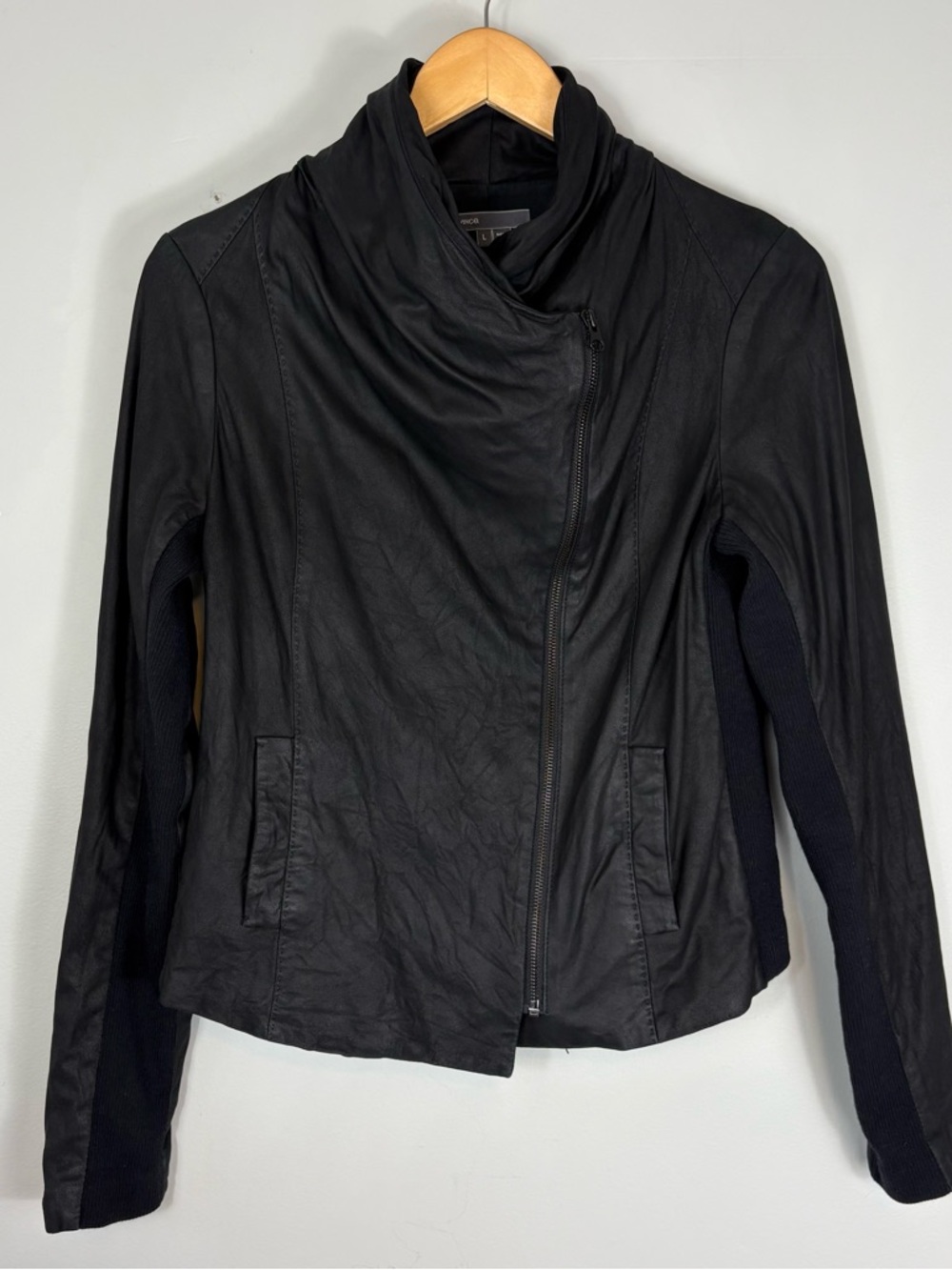 Vince Black Leather Scuba Jacket Sz L - Picture 2 of 14